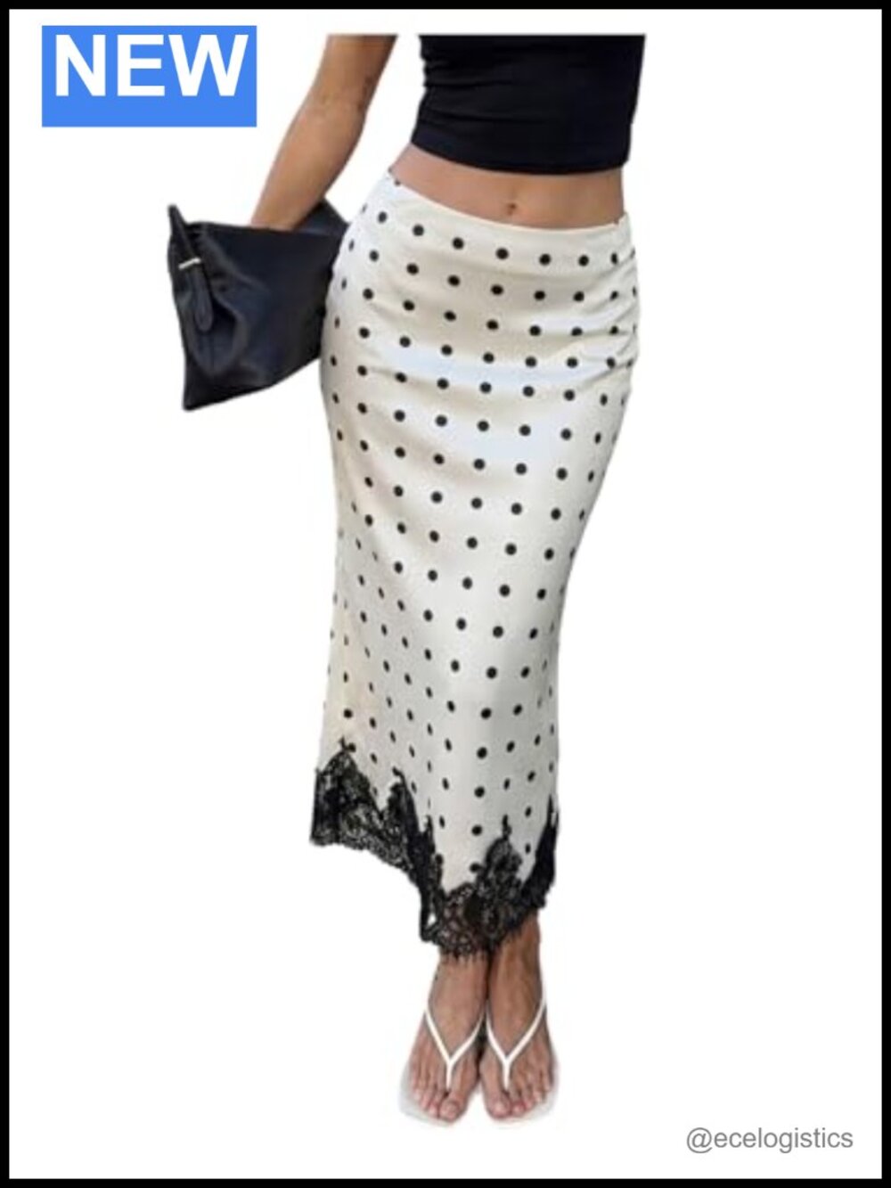 Polka Dots Lace Midi Skirt Low Rise Going Out Party Satin